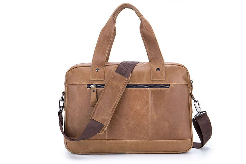 Men Leather Briefcase Bag Business Casual Multiple Compartments Laptop Bag Brown
