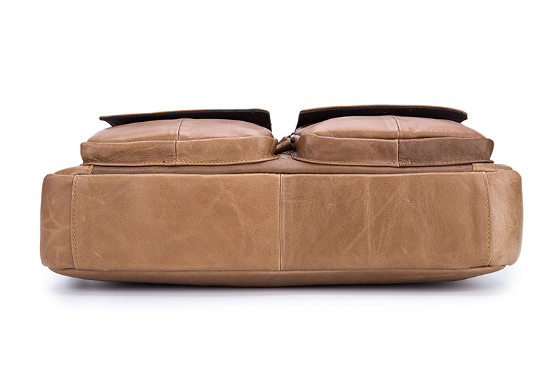 Men Leather Briefcase Bag Business Casual Multiple Compartments Laptop Bag Brown