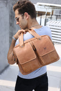 Men Leather Briefcase Bag Business Casual Multiple Compartments Laptop Bag Brown
