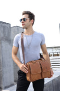 Men Leather Briefcase Bag Business Casual Multiple Compartments Laptop Bag Brown