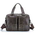 Men Leather Briefcase Bag Business Casual Multiple Compartments Laptop Bag Grey