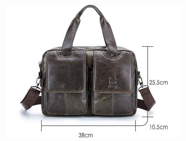 Men Leather Briefcase Bag Business Casual Multiple Compartments Laptop Bag Grey
