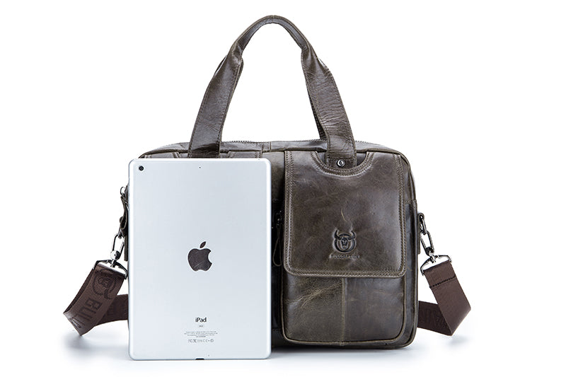 Men Leather Briefcase Bag Business Casual Multiple Compartments Laptop Bag Grey