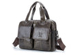 Men Leather Briefcase Bag Business Casual Multiple Compartments Laptop Bag Grey