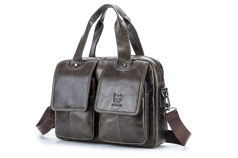 Men Leather Briefcase Bag Business Casual Multiple Compartments Laptop Bag Grey