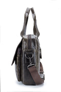 Men Leather Briefcase Bag Business Casual Multiple Compartments Laptop Bag Grey