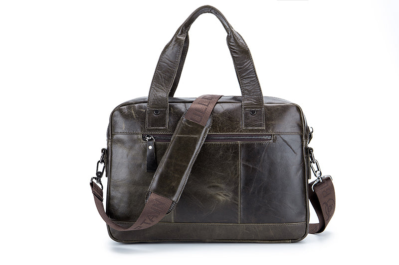 Men Leather Briefcase Bag Business Casual Multiple Compartments Laptop Bag Grey