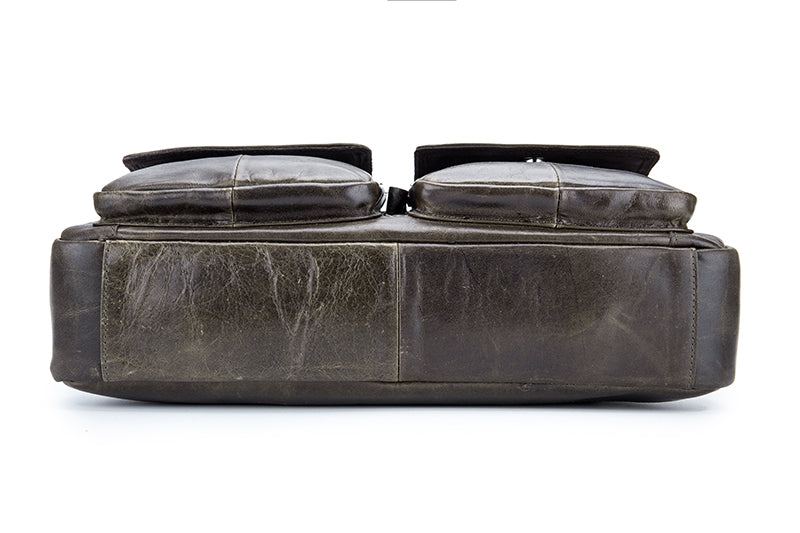 Men Leather Briefcase Bag Business Casual Multiple Compartments Laptop Bag Grey