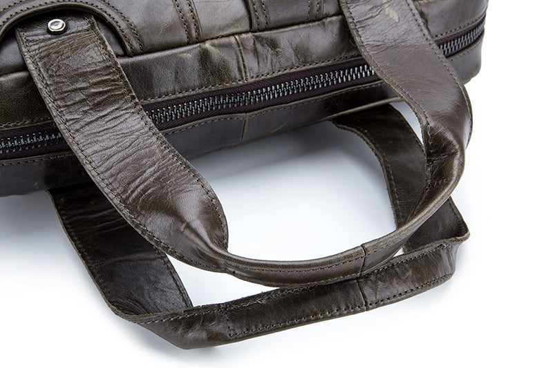 Men Leather Briefcase Bag Business Casual Multiple Compartments Laptop Bag Grey