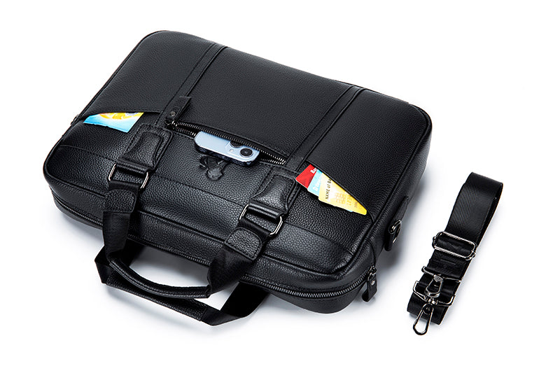 Men Leather Briefcase Large Capacity Business Laptop Messenger Bag Handbag Black
