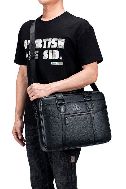 Men Leather Briefcase Large Capacity Business Laptop Messenger Bag Handbag Black