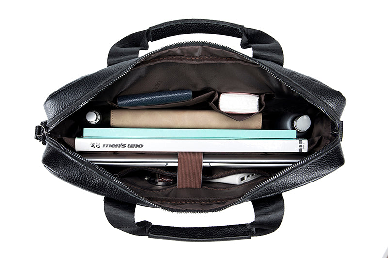 Men Leather Briefcase Large Capacity Business Laptop Messenger Bag Handbag Black