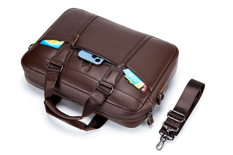 `Men Leather Briefcase Large Capacity Business Laptop Messenger Bag Handbag Brown