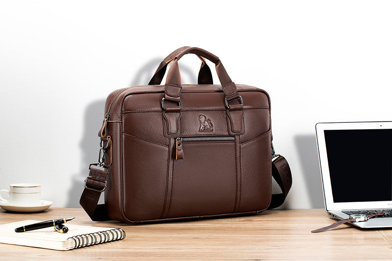 Men Leather Briefcase Large Capacity Business Laptop Messenger Bag Handbag Brown