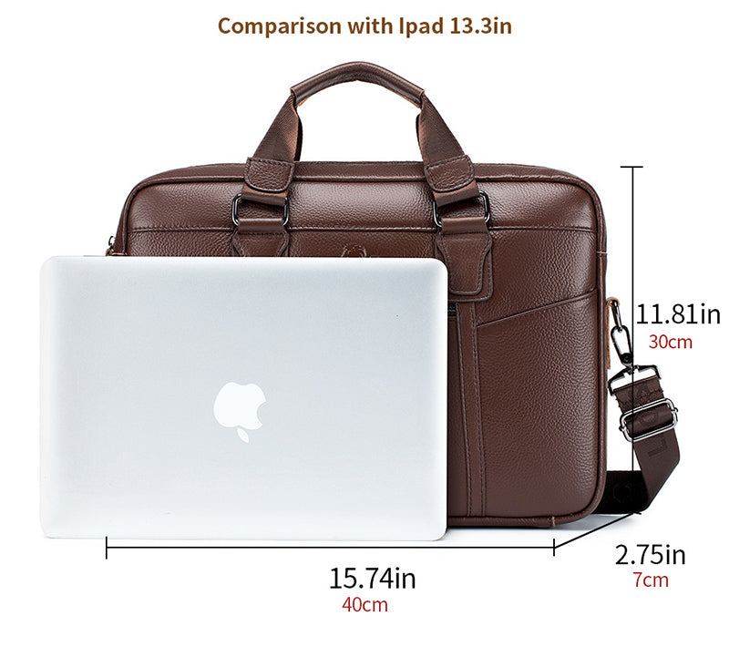`Men Leather Briefcase Large Capacity Business Laptop Messenger Bag Handbag Brown