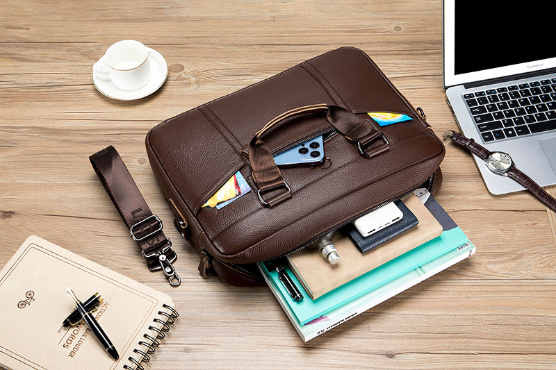 Men Leather Briefcase Large Capacity Business Laptop Messenger Bag Handbag Brown