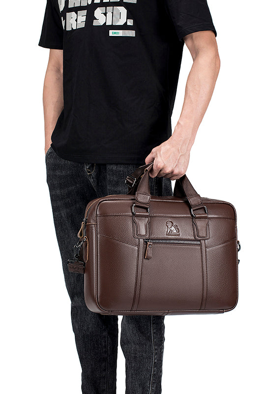 Men Leather Briefcase Large Capacity Business Laptop Messenger Bag Handbag Brown