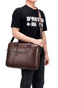 Men Leather Briefcase Large Capacity Business Laptop Messenger Bag Handbag Brown