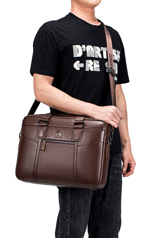 Men Leather Briefcase Large Capacity Business Laptop Messenger Bag Handbag Brown