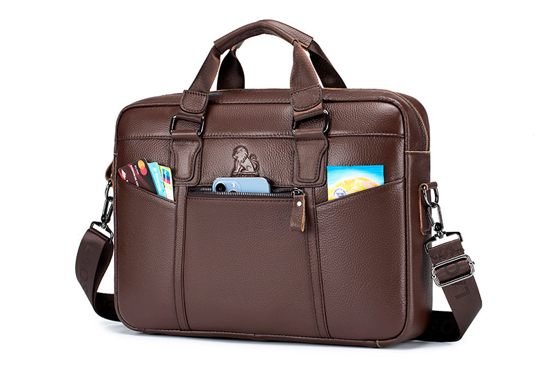Men Leather Briefcase Large Capacity Business Laptop Messenger Bag Handbag Brown