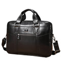 Men Leather Briefcase Vintage 16 Inch Laptop Messenger Rugged Shoulder Bag Black