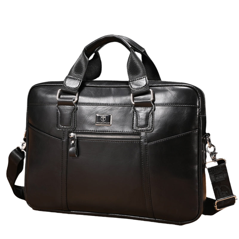 Men Leather Briefcase Vintage 16 Inch Laptop Messenger Rugged Shoulder Bag Black