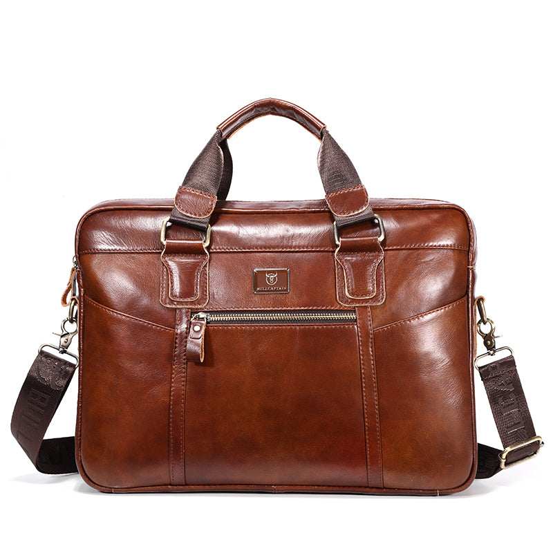 Men Leather Briefcase Vintage 16 Inch Laptop Messenger Rugged Shoulder Bag Brown