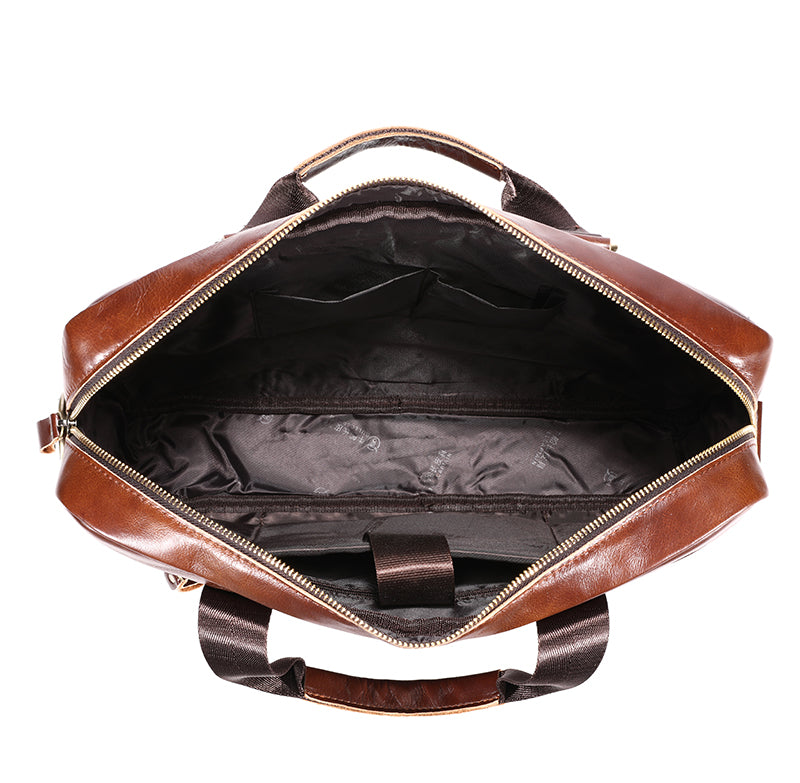 Men Leather Briefcase Vintage 16 Inch Laptop Messenger Rugged Shoulder Bag Brown
