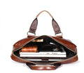 Men Leather Briefcase Vintage 16 Inch Laptop Messenger Rugged Shoulder Bag Brown