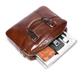 Men Leather Briefcase Vintage 16 Inch Laptop Messenger Rugged Shoulder Bag Brown