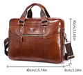 Men Leather Briefcase Vintage 16 Inch Laptop Messenger Rugged Shoulder Bag Brown