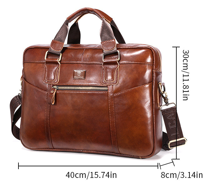 Men Leather Briefcase Vintage 16 Inch Laptop Messenger Rugged Shoulder Bag Brown