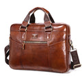 Men Leather Briefcase Vintage 16 Inch Laptop Messenger Rugged Shoulder Bag Brown