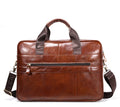 Men Leather Briefcase Vintage 16 Inch Laptop Messenger Rugged Shoulder Bag Brown