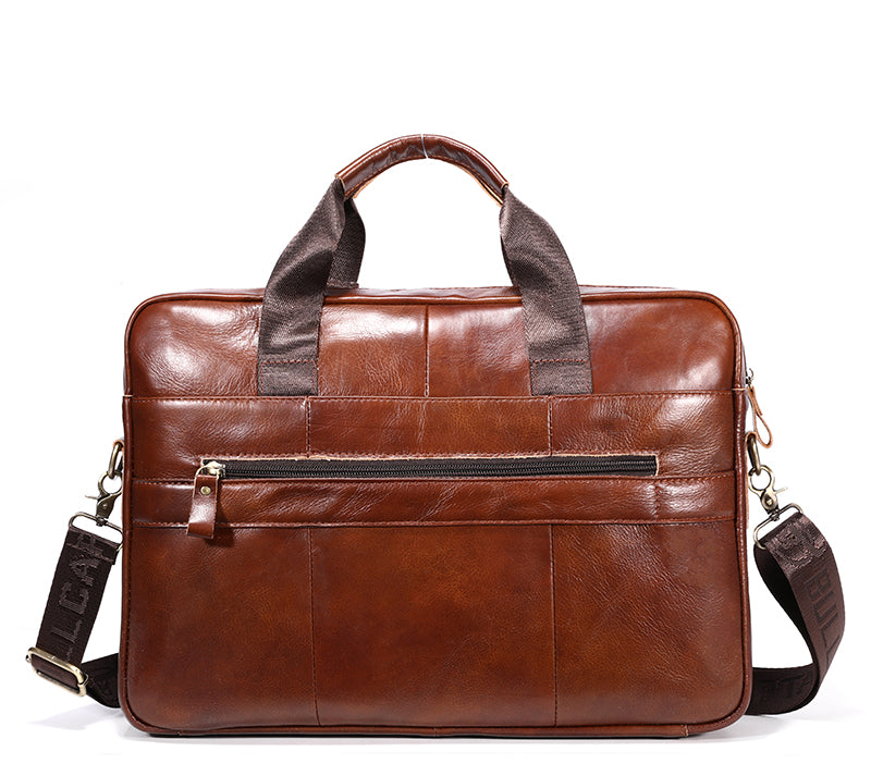 Men Leather Briefcase Vintage 16 Inch Laptop Messenger Rugged Shoulder Bag Brown