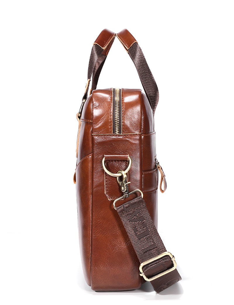 Men Leather Briefcase Vintage 16 Inch Laptop Messenger Rugged Shoulder Bag Brown
