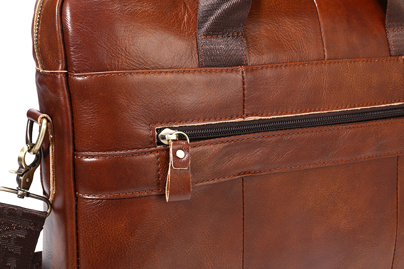 Men Leather Briefcase Vintage 16 Inch Laptop Messenger Rugged Shoulder Bag Brown