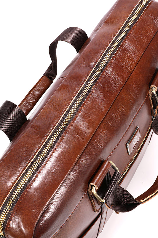 Men Leather Briefcase Vintage 16 Inch Laptop Messenger Rugged Shoulder Bag Brown 