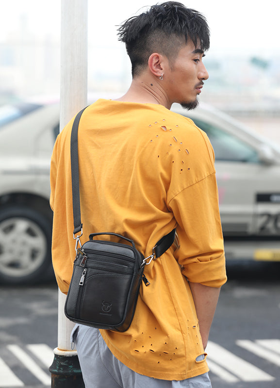 Men Leather Messenger Bag Shoulder Crossbody Small Vintage Handle Handbag