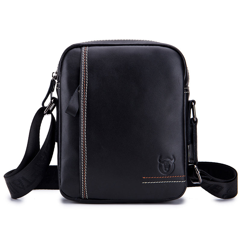 Men Leather Messenger Bag Work Business Casual Small Shoulder Bag Black