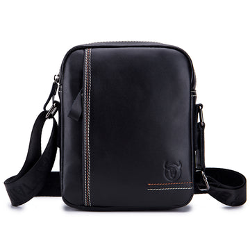 Men Leather Messenger Bag Work Business Casual Small Shoulder Bag Black