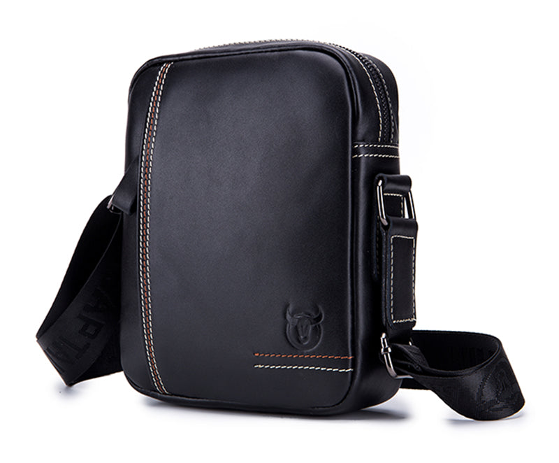 Men Leather Messenger Bag Work Business Casual Small Shoulder Bag Black
