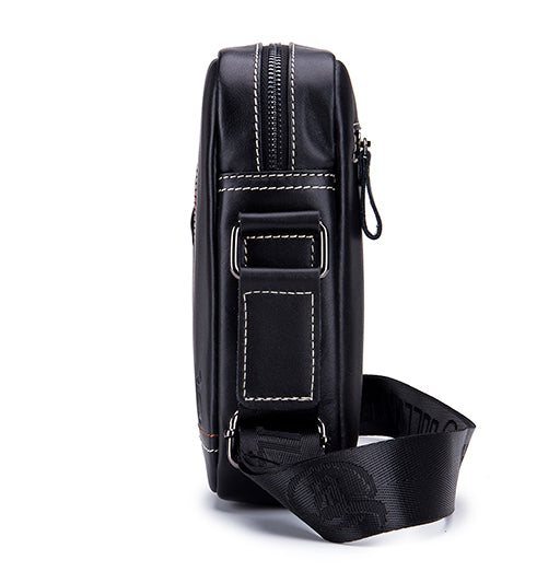 Men Leather Messenger Bag Work Business Casual Small Shoulder Bag Black