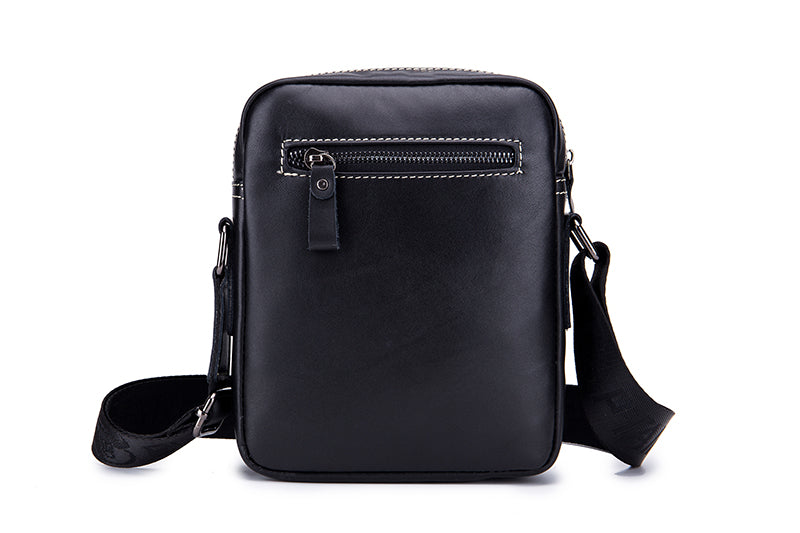 Men Leather Messenger Bag Work Business Casual Small Shoulder Bag Black