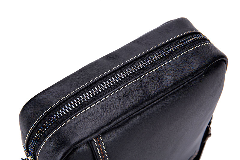 Men Leather Messenger Bag Work Business Casual Small Shoulder Bag Black