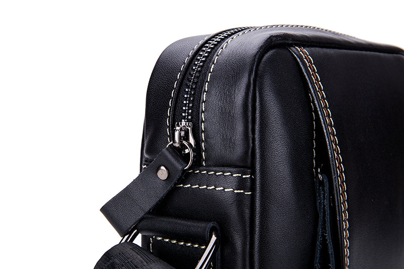 Men Leather Messenger Bag Work Business Casual Small Shoulder Bag Black