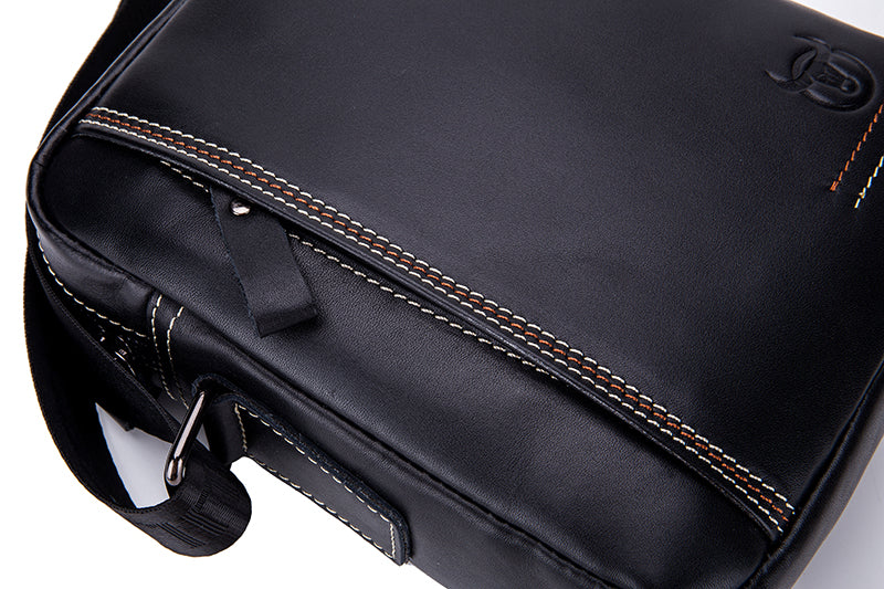 Men Leather Messenger Bag Work Business Casual Small Shoulder Bag Black