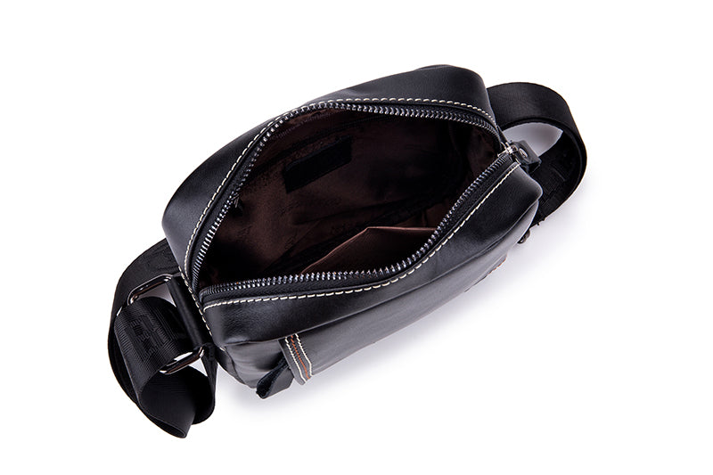 Men Leather Messenger Bag Work Business Casual Small Shoulder Bag Black