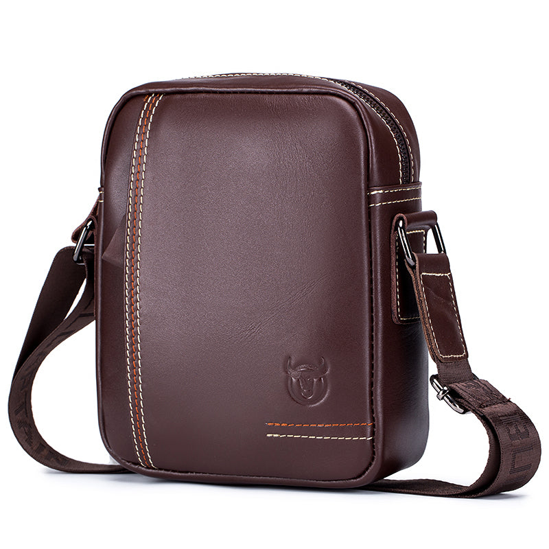 Men Leather Messenger Bag Work Business Casual Small Shoulder Bag Coffee