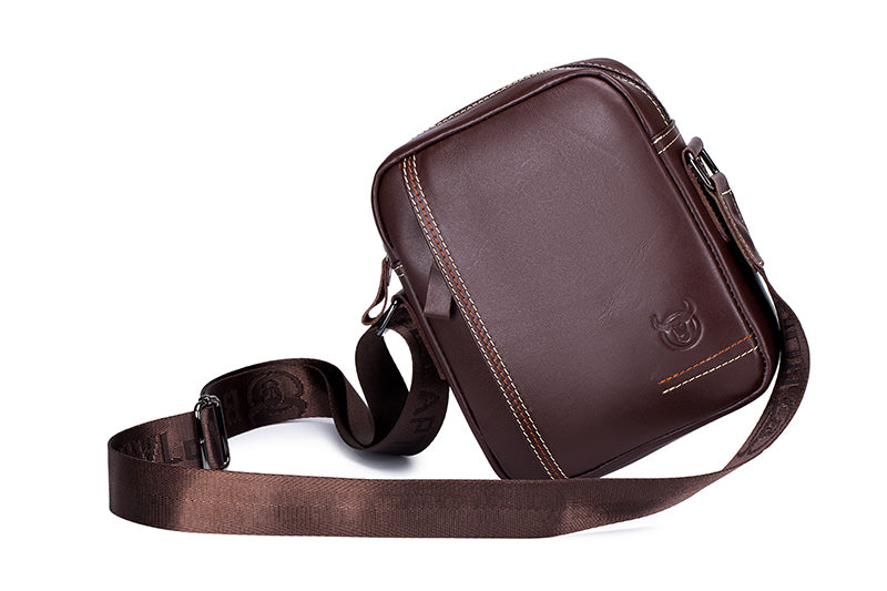 Men Leather Messenger Bag Work Business Casual Small Shoulder Bag Coffee
